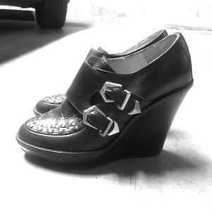 Zara monk strap leather wooden wedge punk